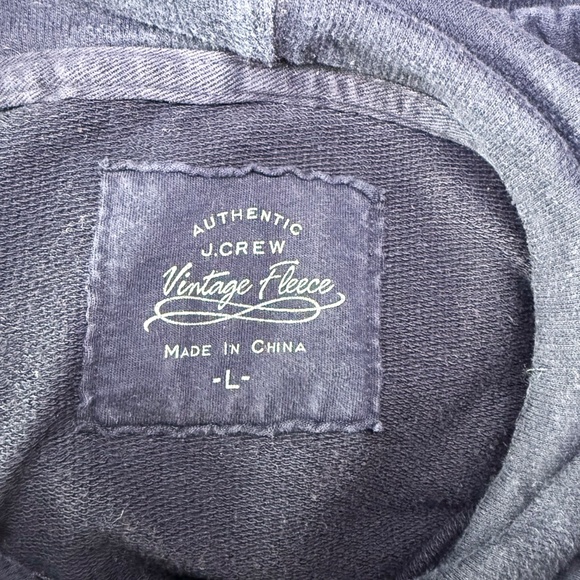 J.Crew Vintage Fleece Hoodie Navy Blue Pullover Sweatshirt Large 100% Cotton - Picture 4 of 7